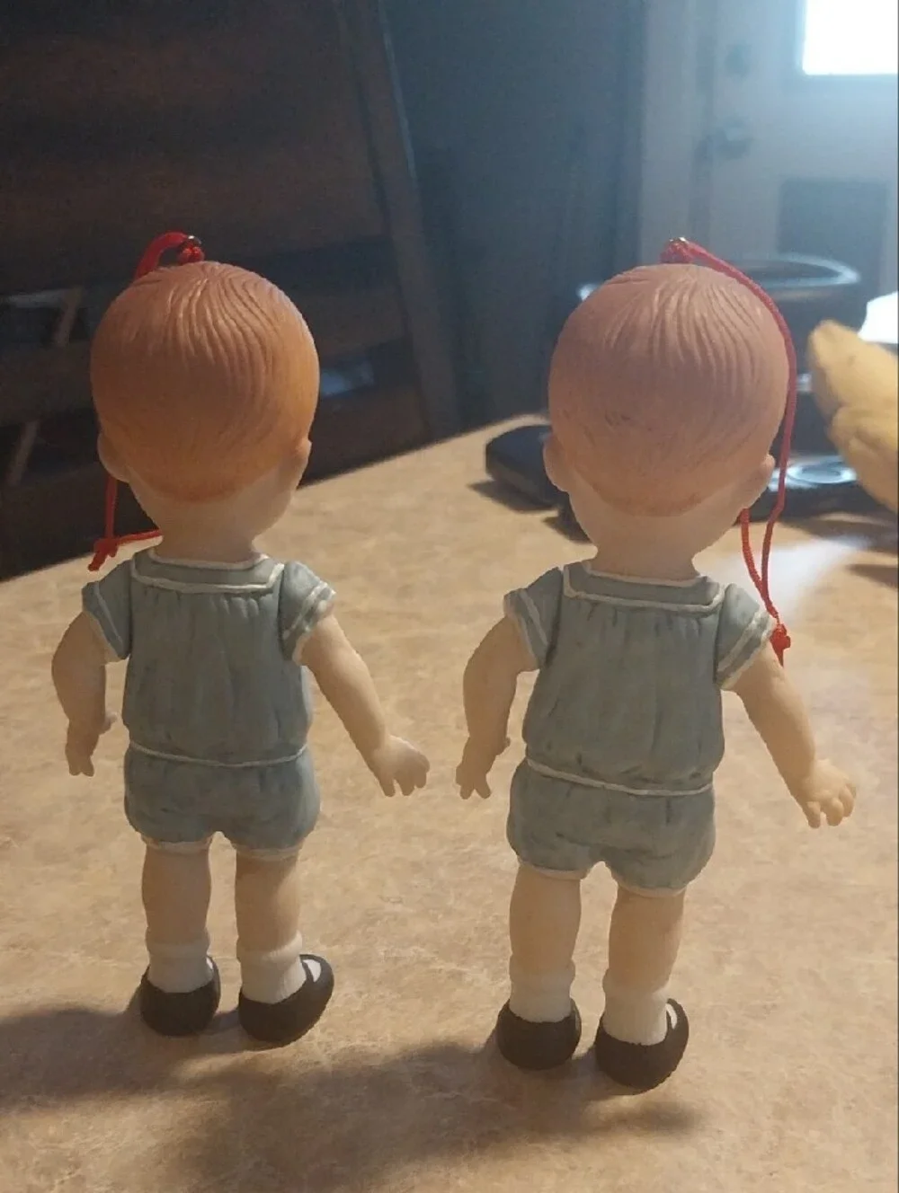 Set of 2 Blue Boy Doll Ornaments - Vintage-Inspired